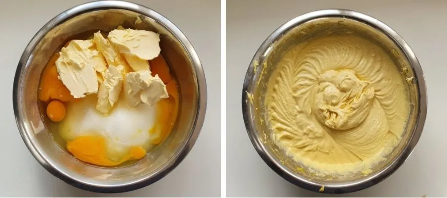 cake batter before and after mixing