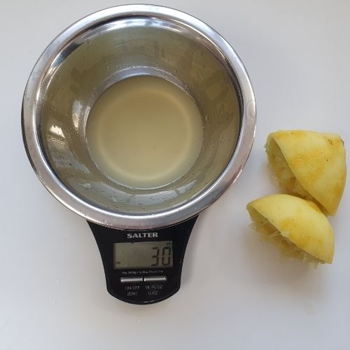juice of one lemon weighs 30g