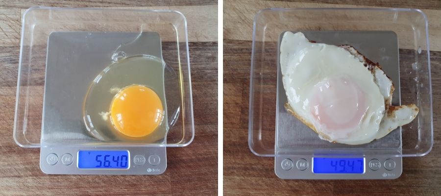 medium fried egg before and after cooking