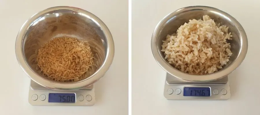 Brown Rice before and after cooking