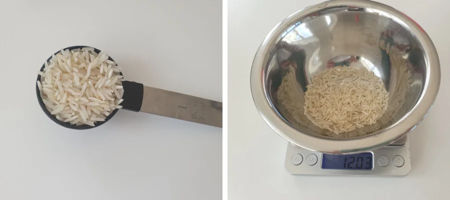 Weight of a tablespoon of rice