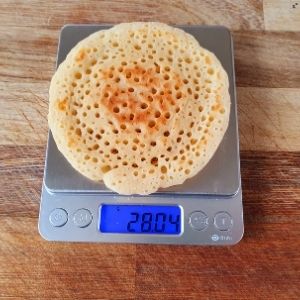 weighing pikelet on scales weight is 28g