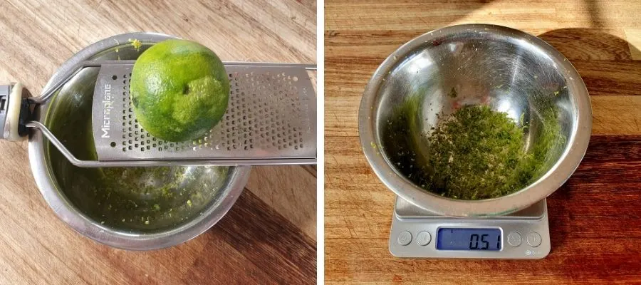 zest from one lime in weight