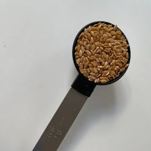 image to show one level teaspoon of flaxseed which is one serving