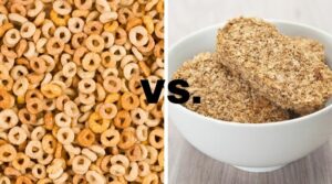 Cheerios on the left and weetabix on the right with Vs. in the center to show a comparison