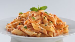 penne pasta in tomato sauce in a bowl
