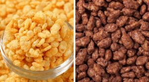rice krispes on the left and coco pops on the right to show a comparison