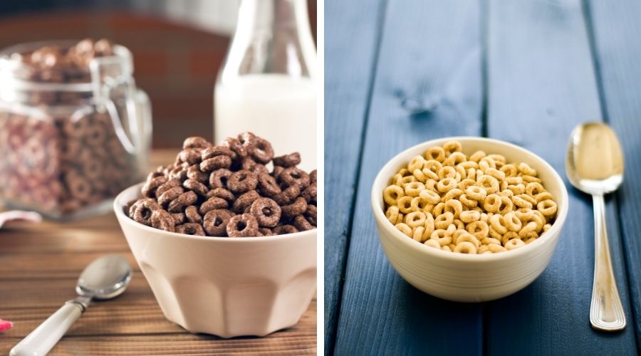 weetos on the left and Cheerios on the right to show the difference between the two