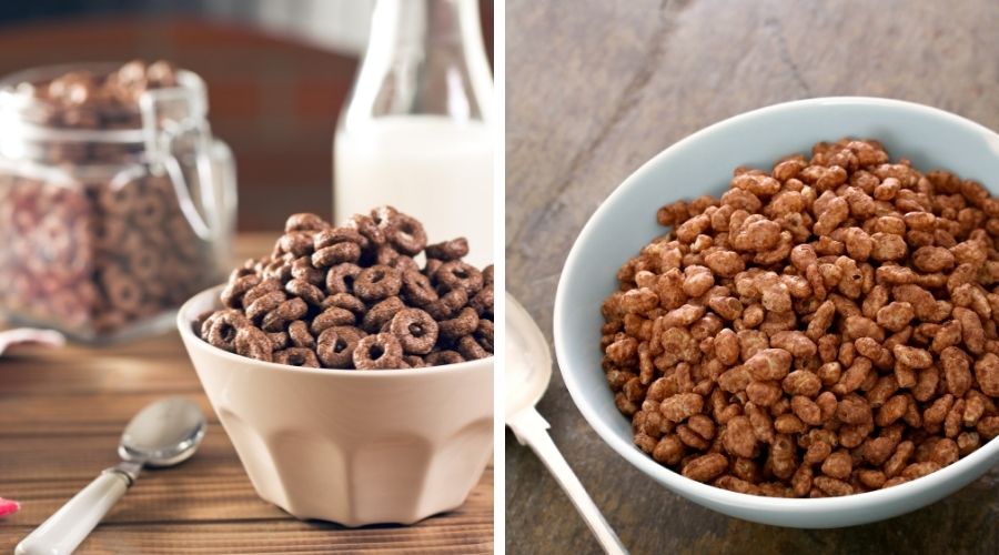 weetos on the left and coco pops on the right to show the difference between the two