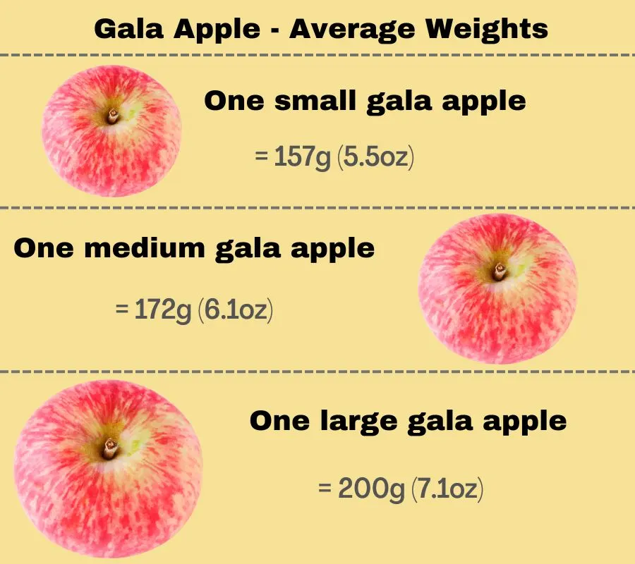 infographic to show the average weight of a small, medium and large apple