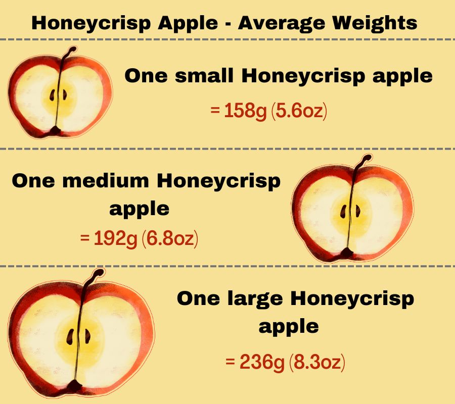 infographic to show the weight of a small, medium and large honeycrisp apple