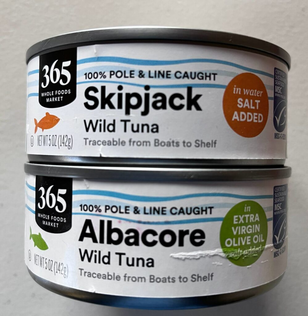 showing skipjack wild tuna and albacore wild tuna