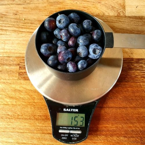 cup of blueberries on a scale