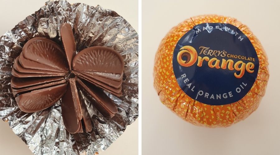 Chocolate orange in packet and open