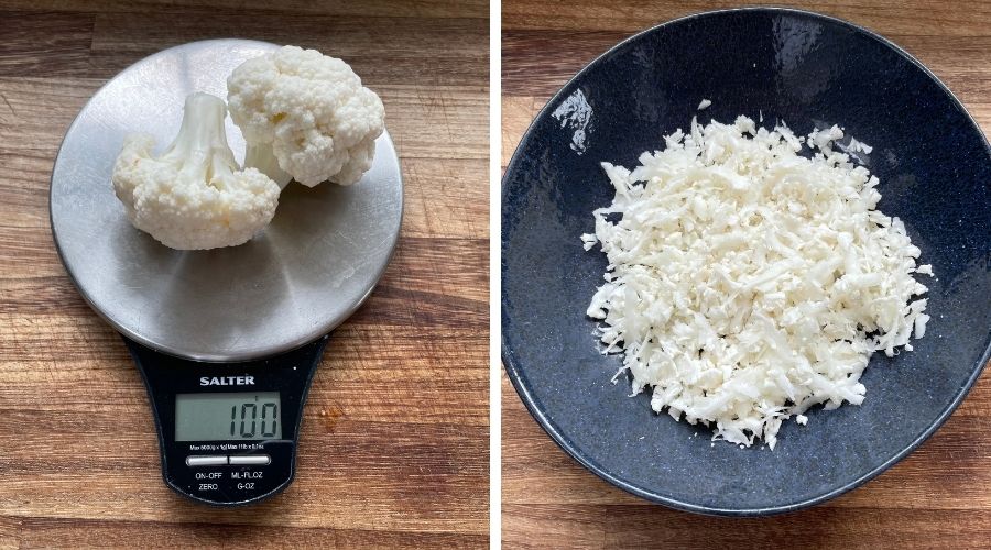 what 100g of cauliflower rice looks like to show a small portion