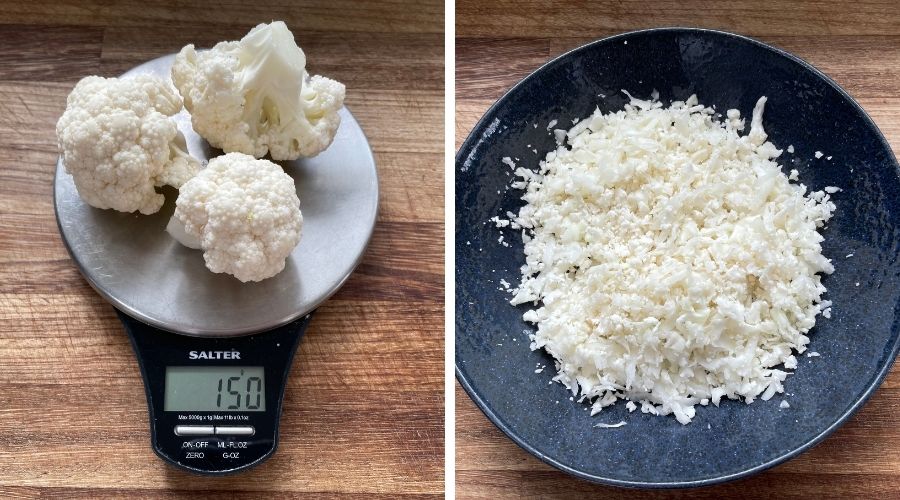 what 150g of cauliflower rice looks like