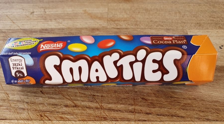 close up of a tube of smarties